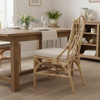 Contemporary Scandinavian Handwoven Natural Rattan Dining Chair With Waterproof Cushioned - Back Chair For Indoor & Outdoor Use Lumendat