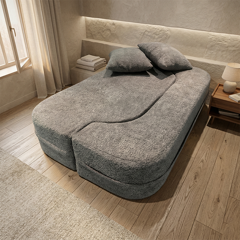 Modern Minimalist Foldable Sherpa Sofa - Compression Convertible Frame-Free Sofa Bed With High Resilience Foam For Small Spaces Lumendat