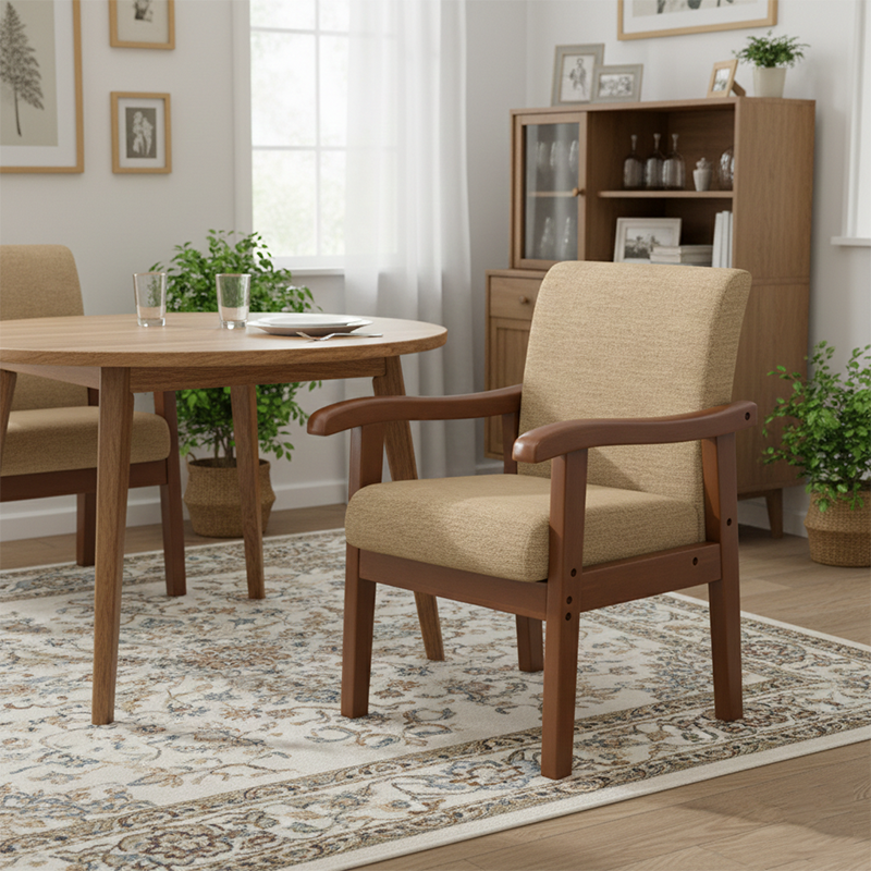 Modern Minimalist Square Rectangular Rubberwood Cotton-linen Desk Chair Backrest Armrest For Home Office DFM-F