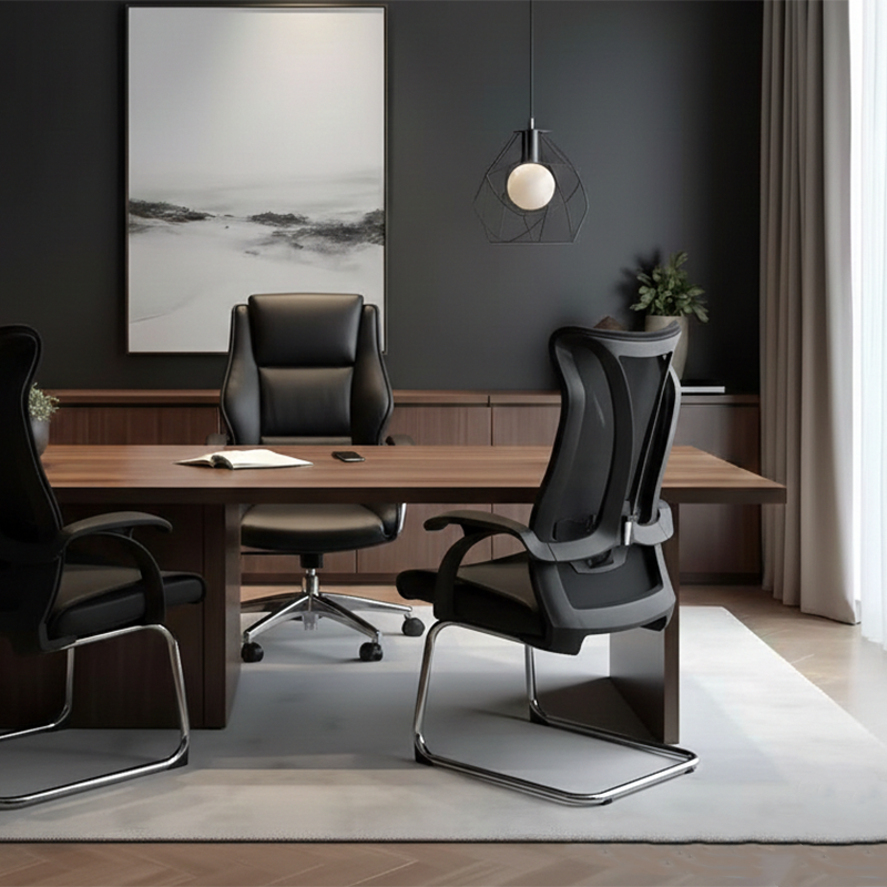 Modern Minimalist Ergonomic Leather Plywood Metal Office Chair Executive Gaming Desk Chair With Headrest Lumbar Support Cantilever Base For Home Office Set Of 2 Lumendat