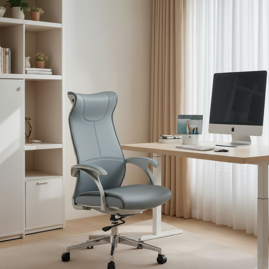 Modern Ergonomic High Back Leather Plywood & Metal Office Chair Executive Swivel Desk Chair With Headrest Lumbar Support Adjustable Rolling Computer Chair Lumendat