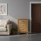 Contemporary Boho Natural Rattan Wooden Storage Cabinet - Rectangular 3-Drawer Handwoven Indonesian Rattan Storage Unit For Living Room Lumendat