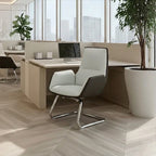 Modern Minimalist Ergonomic Mid Back Leather Plywood & Metal Office Chair - Upholstered Desk Chair With Armrests Comfortable Reception Chair For Home Office Lumendat