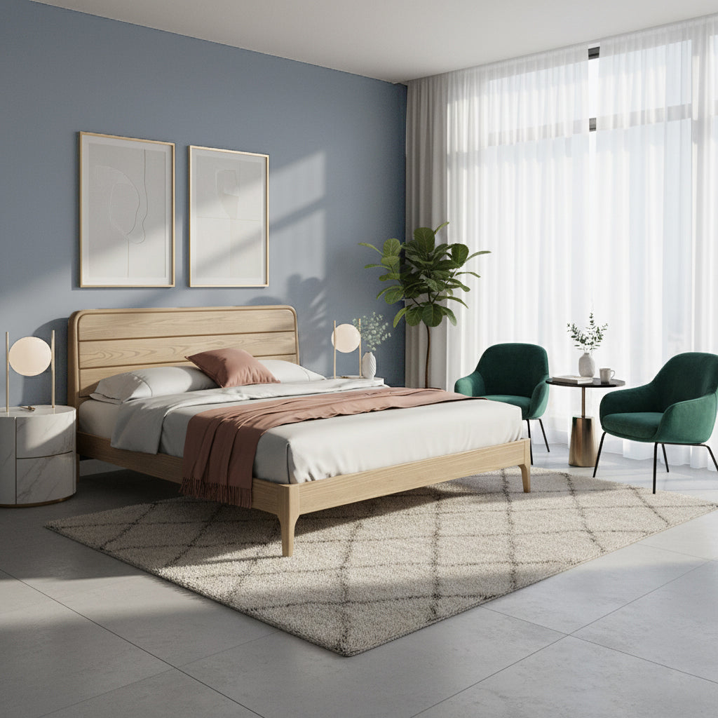 Premium Ash Wood Recessed Bed Frame - Home-Friendly Solid Support & Sleek Look Bed For Bedroom Lumendat