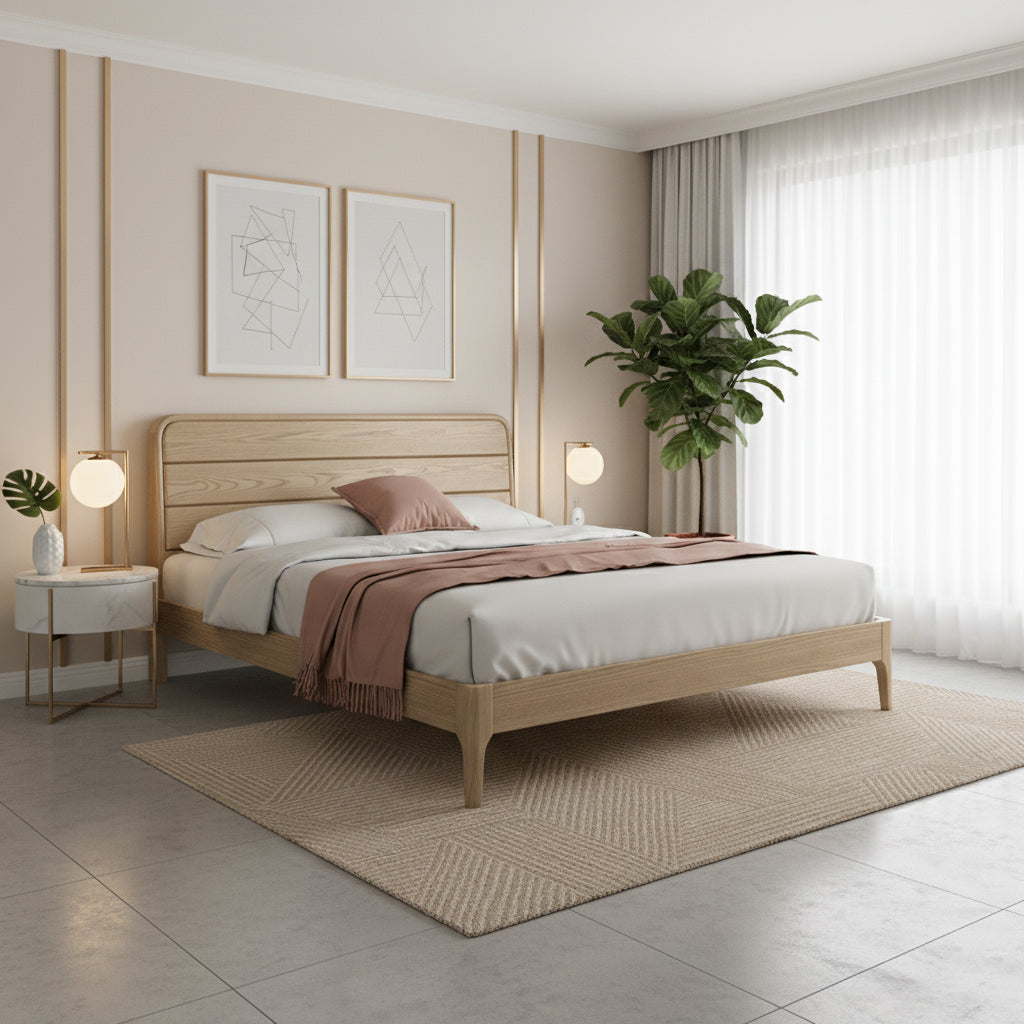 Premium Ash Wood Recessed Bed Frame - Home-Friendly Solid Support & Sleek Look Bed For Bedroom Lumendat