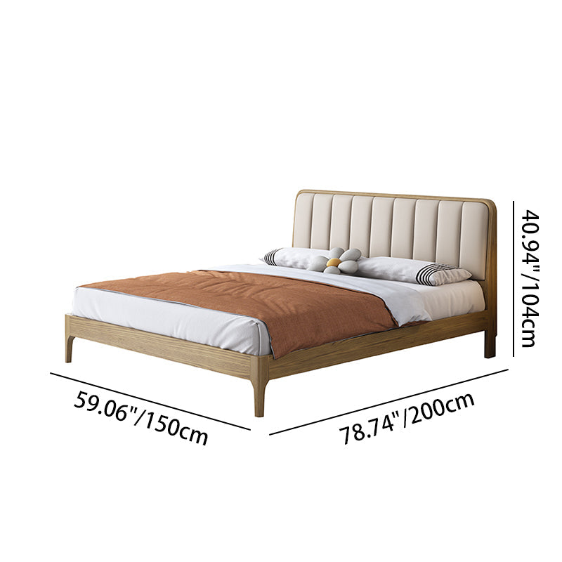 French Romantic Aesthetic Recessed Bed Frame - Genuine Leather Upholstered & Ash Wood Bed For Bedroom Lumendat
