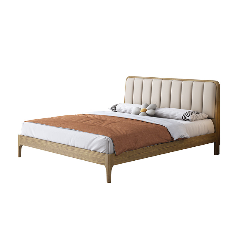 French Romantic Aesthetic Recessed Bed Frame - Genuine Leather Upholstered & Ash Wood Bed For Bedroom Lumendat