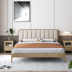 French Romantic Aesthetic Recessed Bed Frame - Genuine Leather Upholstered & Ash Wood Bed For Bedroom Lumendat