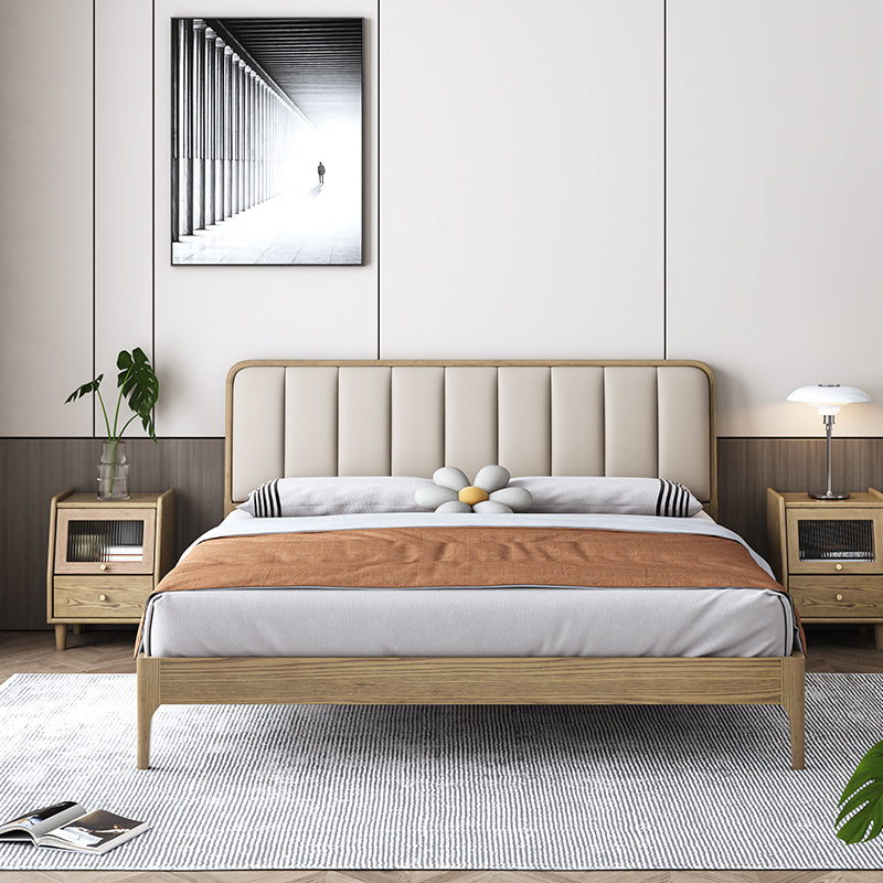 French Romantic Aesthetic Recessed Bed Frame - Genuine Leather Upholstered & Ash Wood Bed For Bedroom Lumendat