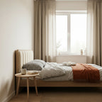 French Romantic Aesthetic Recessed Bed Frame - Genuine Leather Upholstered & Ash Wood Bed For Bedroom Lumendat