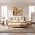 French Romantic Aesthetic Recessed Bed Frame - Genuine Leather Upholstered & Ash Wood Bed For Bedroom Lumendat