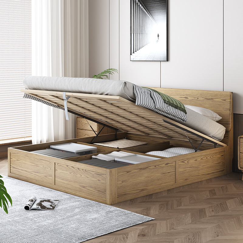 Versatile Minimalist Storage Bed Frame - All-Wood Lift-Top Design Bed For Bedroom Lumendat