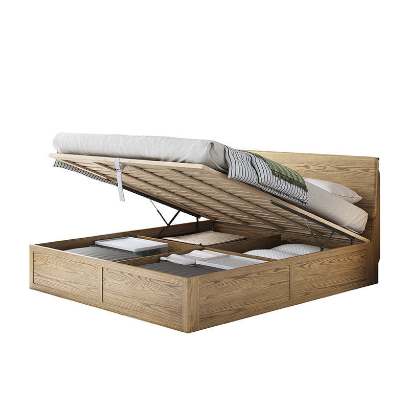 Versatile Minimalist Storage Bed Frame - All-Wood Lift-Top Design Bed For Bedroom Lumendat