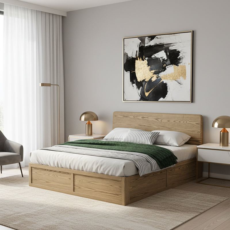 Versatile Minimalist Storage Bed Frame - All-Wood Lift-Top Design Bed For Bedroom Lumendat