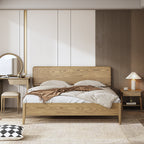 Traditional Rustic Flush-Edge Bed Frame - Full Ash Wood Frame & Pine Slats Adjustable Height Bed For Bedroom Lumendat
