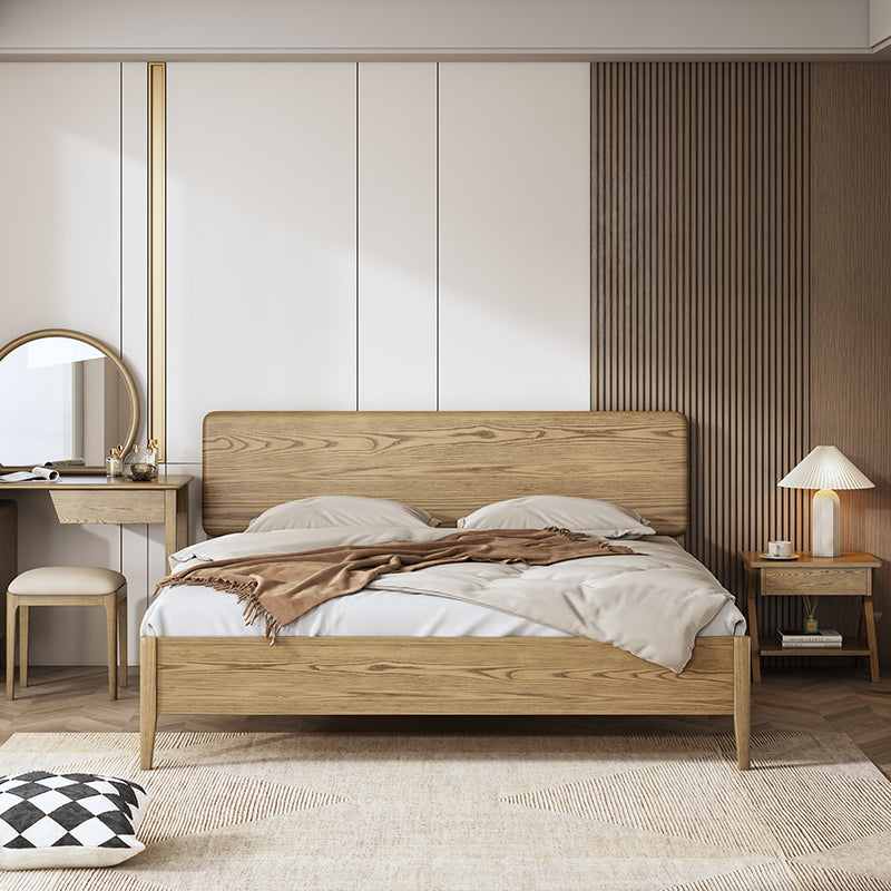 Traditional Rustic Flush-Edge Bed Frame - Full Ash Wood Frame & Pine Slats Adjustable Height Bed For Bedroom Lumendat
