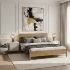 Traditional Rustic Flush-Edge Bed Frame - Full Ash Wood Frame & Pine Slats Adjustable Height Bed For Bedroom Lumendat