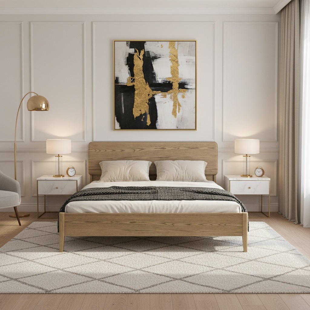 Traditional Rustic Flush-Edge Bed Frame - Full Ash Wood Frame & Pine Slats Adjustable Height Bed For Bedroom Lumendat