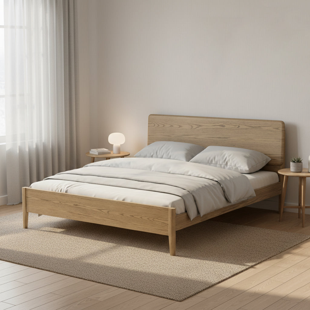 Traditional Rustic Flush-Edge Bed Frame - Full Ash Wood Frame & Pine Slats Adjustable Height Bed For Bedroom Lumendat
