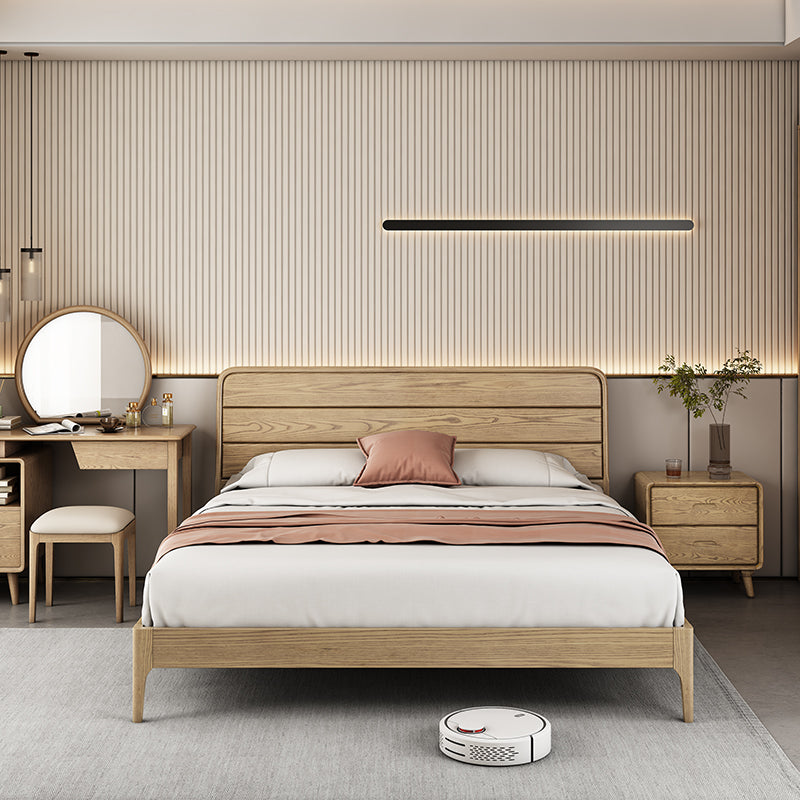 Consistent Texture Bed Frame - Flush Edge & Adjustable Height Ash Wood Bed For Bedroom Lumendat
