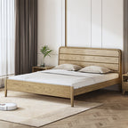 Consistent Texture Bed Frame - Flush Edge & Adjustable Height Ash Wood Bed For Bedroom Lumendat