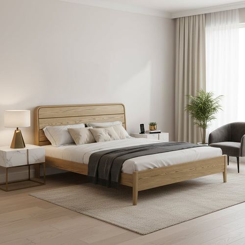 Consistent Texture Bed Frame - Flush Edge & Adjustable Height Ash Wood Bed For Bedroom Lumendat