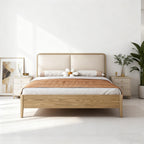 French Flush-Edge Bed Frame - Genuine Leather Headboard & Breathable Pine Slats Bed For Bedroom Lumendat