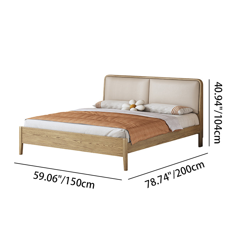 French Flush-Edge Bed Frame - Genuine Leather Headboard & Breathable Pine Slats Bed For Bedroom Lumendat