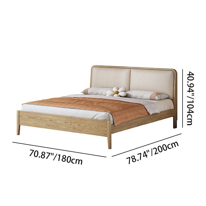 French Flush-Edge Bed Frame - Genuine Leather Headboard & Breathable Pine Slats Bed For Bedroom Lumendat