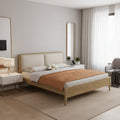 French Flush-Edge Bed Frame - Genuine Leather Headboard & Breathable Pine Slats Bed For Bedroom Lumendat