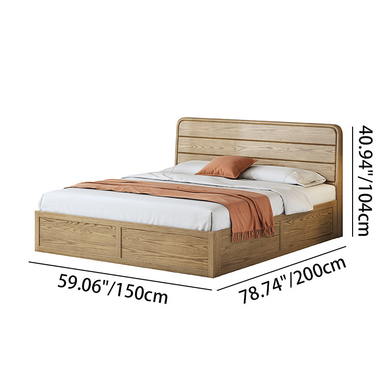 Space-Saving Rustic Bed Frame - Natural Ash Wood Lift-Top Storage Bed For Bedroom Lumendat