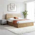 Space-Saving Rustic Bed Frame - Natural Ash Wood Lift-Top Storage Bed For Bedroom Lumendat
