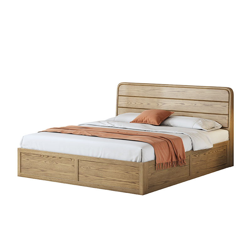 Space-Saving Rustic Bed Frame - Natural Ash Wood Lift-Top Storage Bed For Bedroom Lumendat