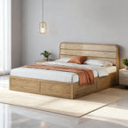 Space-Saving Rustic Bed Frame - Natural Ash Wood Lift-Top Storage Bed For Bedroom Lumendat