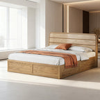 Space-Saving Rustic Bed Frame - Natural Ash Wood Lift-Top Storage Bed For Bedroom Lumendat