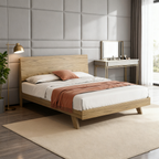 Minimalist Flush-Edge Design Bed Frame - Full Ash Wood Frame Bed For Bedroom Lumendat