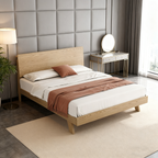 Minimalist Flush-Edge Design Bed Frame - Full Ash Wood Frame Bed For Bedroom Lumendat