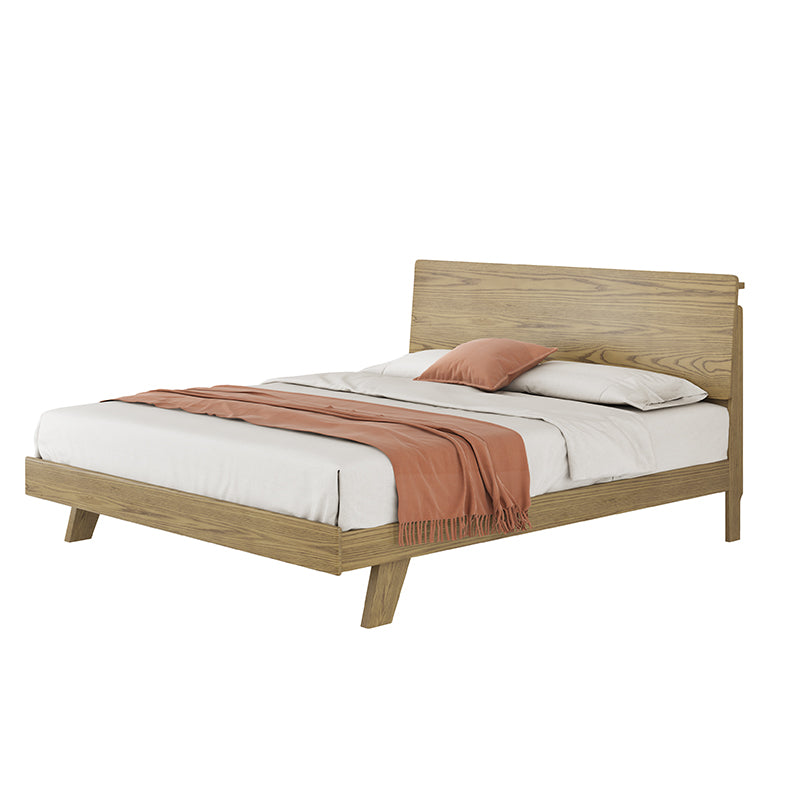 Minimalist Flush-Edge Design Bed Frame - Full Ash Wood Frame Bed For Bedroom Lumendat