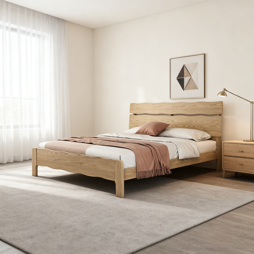 Contemporary Coastal Bed Frame - Multi-Height Adjustment & Sturdy Ash Wood Bed For Bedroom Lumendat