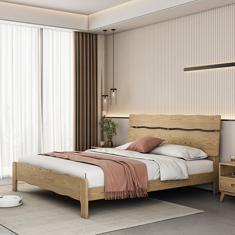 Contemporary Coastal Bed Frame - Multi-Height Adjustment & Sturdy Ash Wood Bed For Bedroom Lumendat