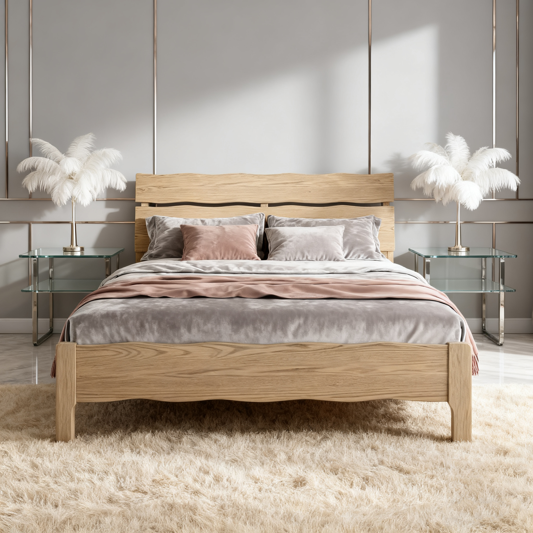 Contemporary Coastal Bed Frame - Multi-Height Adjustment & Sturdy Ash Wood Bed For Bedroom Lumendat
