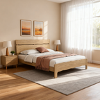 Contemporary Coastal Bed Frame - Multi-Height Adjustment & Sturdy Ash Wood Bed For Bedroom Lumendat