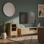 Premium Solid Ash Wood Side Cabinet - Sleek Rectangular Storage & Invisible Slide Drawer Storage Cabinet 2-Layer Cabinet For Living Room Lumendat
