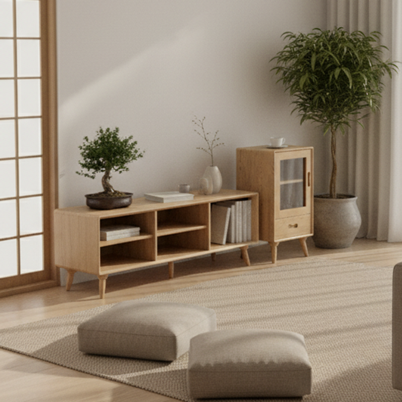 Premium Solid Ash Wood Side Cabinet - Sleek Rectangular Storage & Invisible Slide Drawer Storage Cabinet 2-Layer Cabinet For Living Room Lumendat