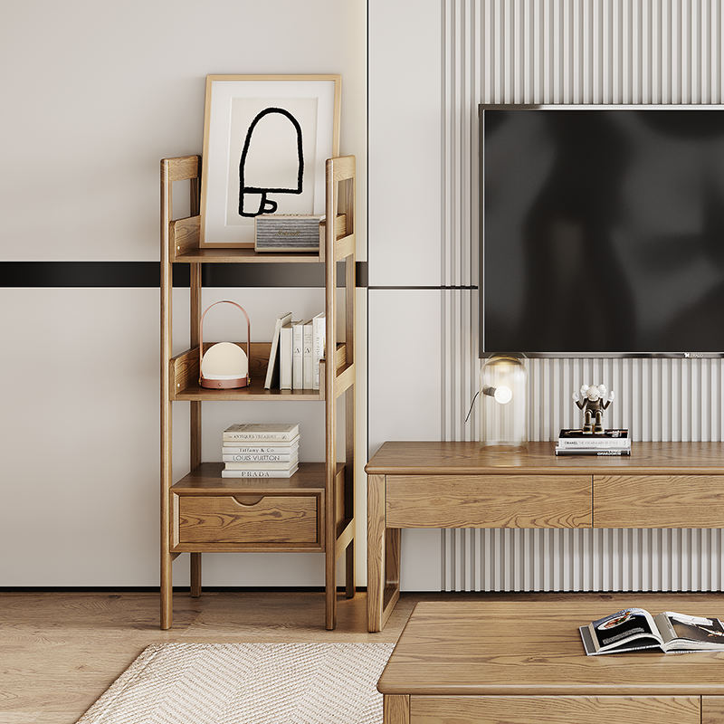 Premium Ash Wood Shelving Unit - Multi-Layer Storage Shelf For Living Room & Study Lumendat