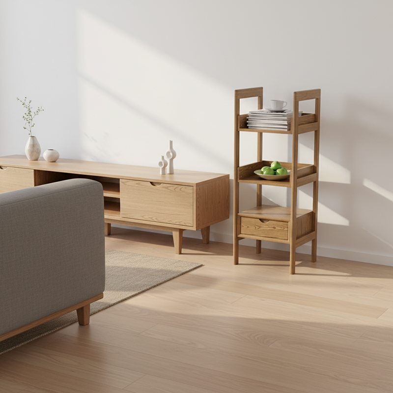 Premium Ash Wood Shelving Unit - Multi-Layer Storage Shelf For Living Room & Study Lumendat
