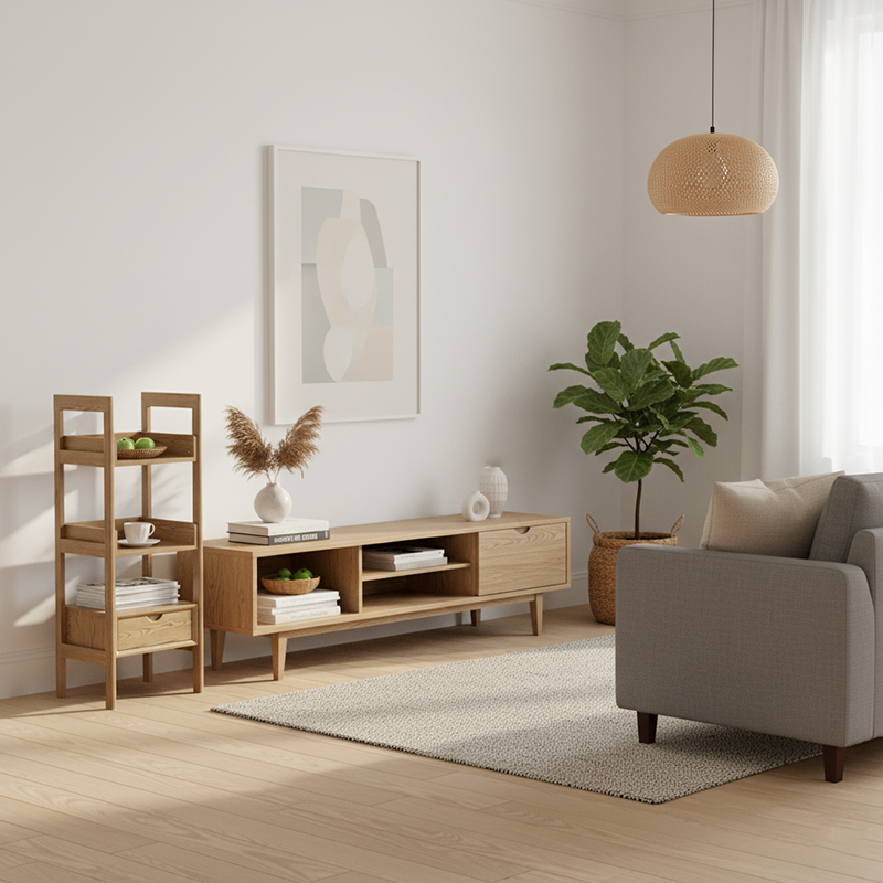 Premium Ash Wood Shelving Unit - Multi-Layer Storage Shelf For Living Room & Study Lumendat