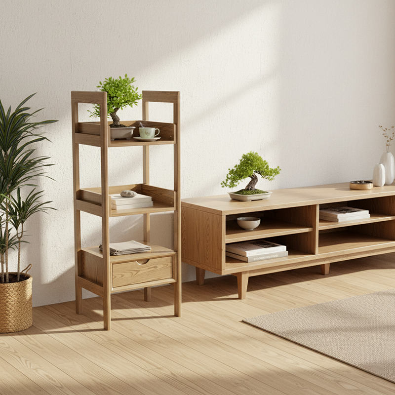 Premium Ash Wood Shelving Unit - Multi-Layer Storage Shelf For Living Room & Study Lumendat