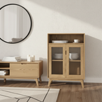 Multi-Layer Storage & Rustic Style Side Cabinet - Premium Ash Wood Storage Cabinet 3-Layer Cabinet For Living Room Lumendat