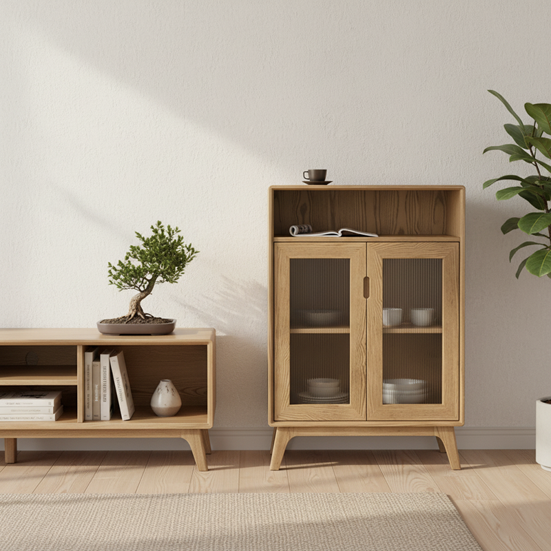 Multi-Layer Storage & Rustic Style Side Cabinet - Premium Ash Wood Storage Cabinet 3-Layer Cabinet For Living Room Lumendat
